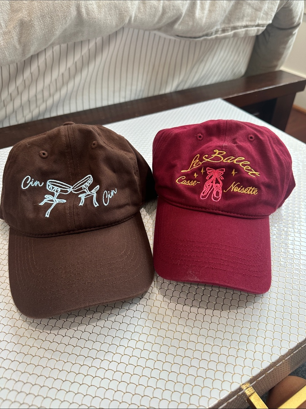 Anthropologie Cotton Baseball Caps in Brown and Burgundy